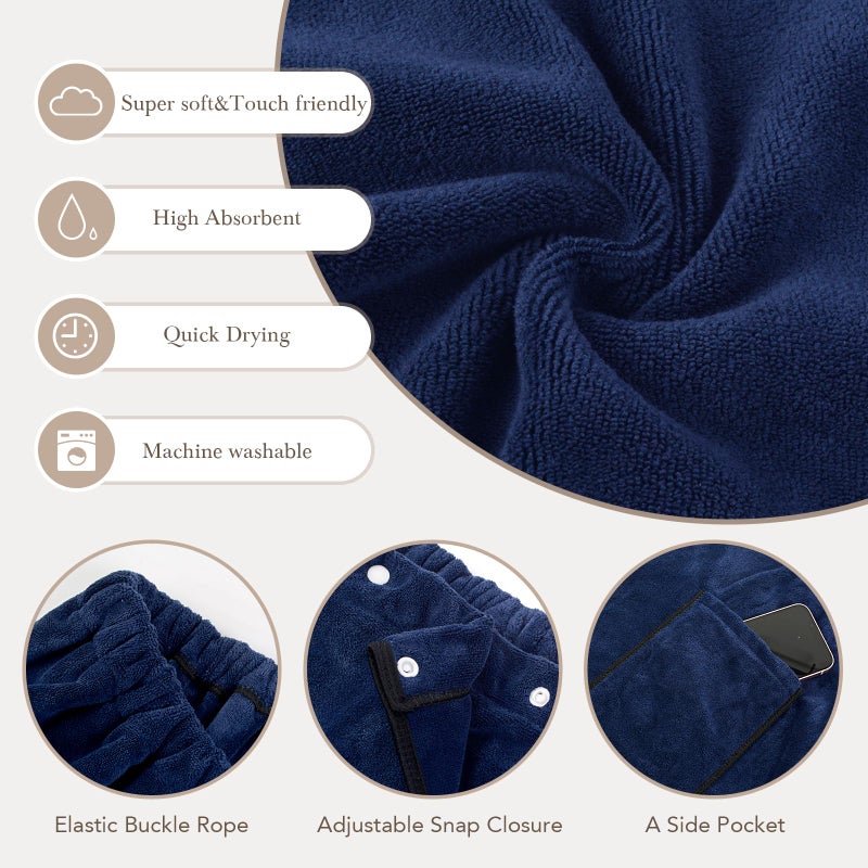 SINLAND Women's Spa Wrap Microfiber Lightweight Knee Length Bath Body Wrap Shower Towels with Adjustable Closure 32 Inch x 60 Inch Navy Blue - Image 3